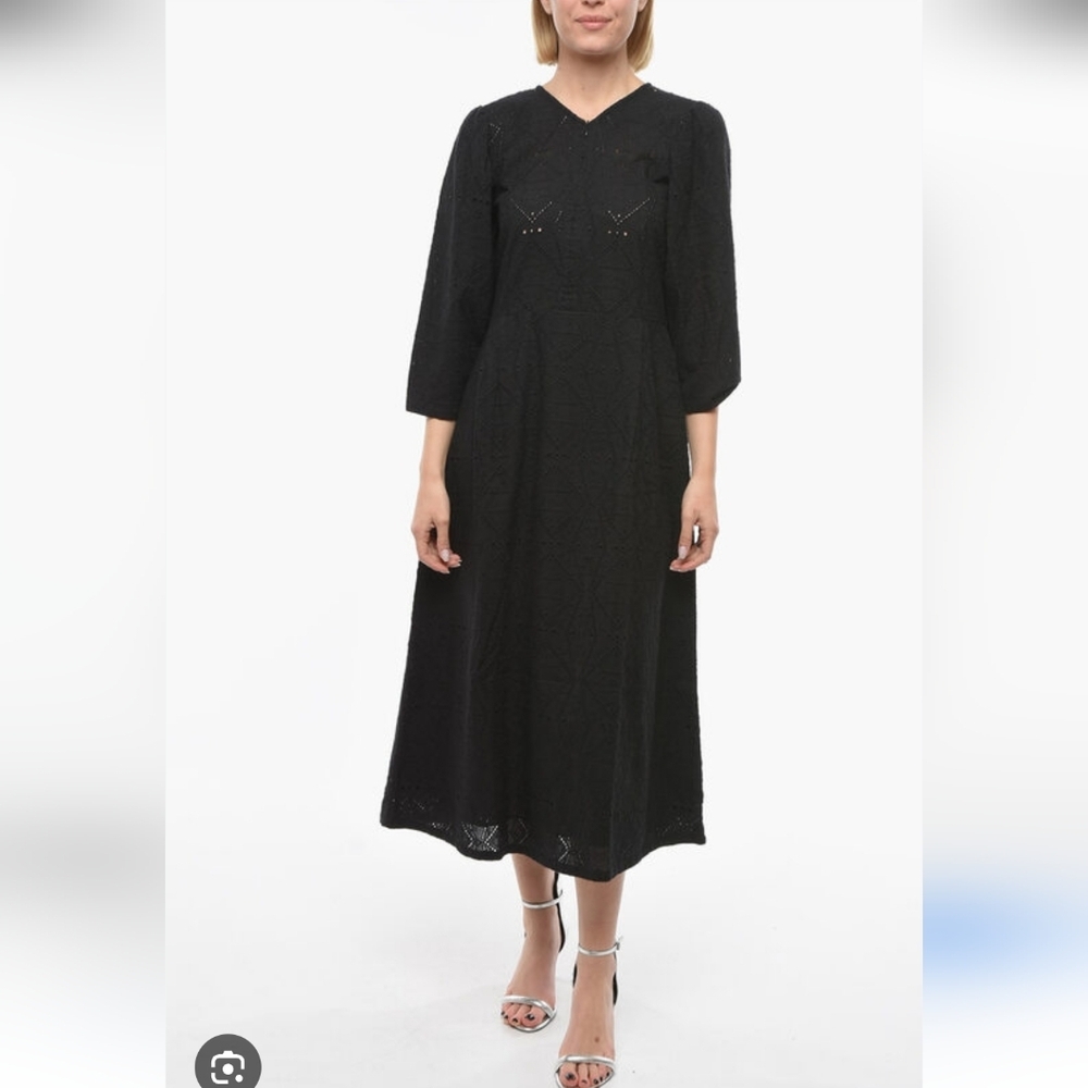 Rodebjer Sangallo Monami Dress Leg-o-Mutton Sleeve Black Eyelet Romantic Goth